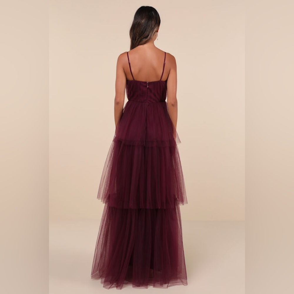 Lulus Unforgettable Poise Tulle‎ Bustier Tiered Maxi Dress, Plum Purple, XS, NWT - Picture 3 of 15